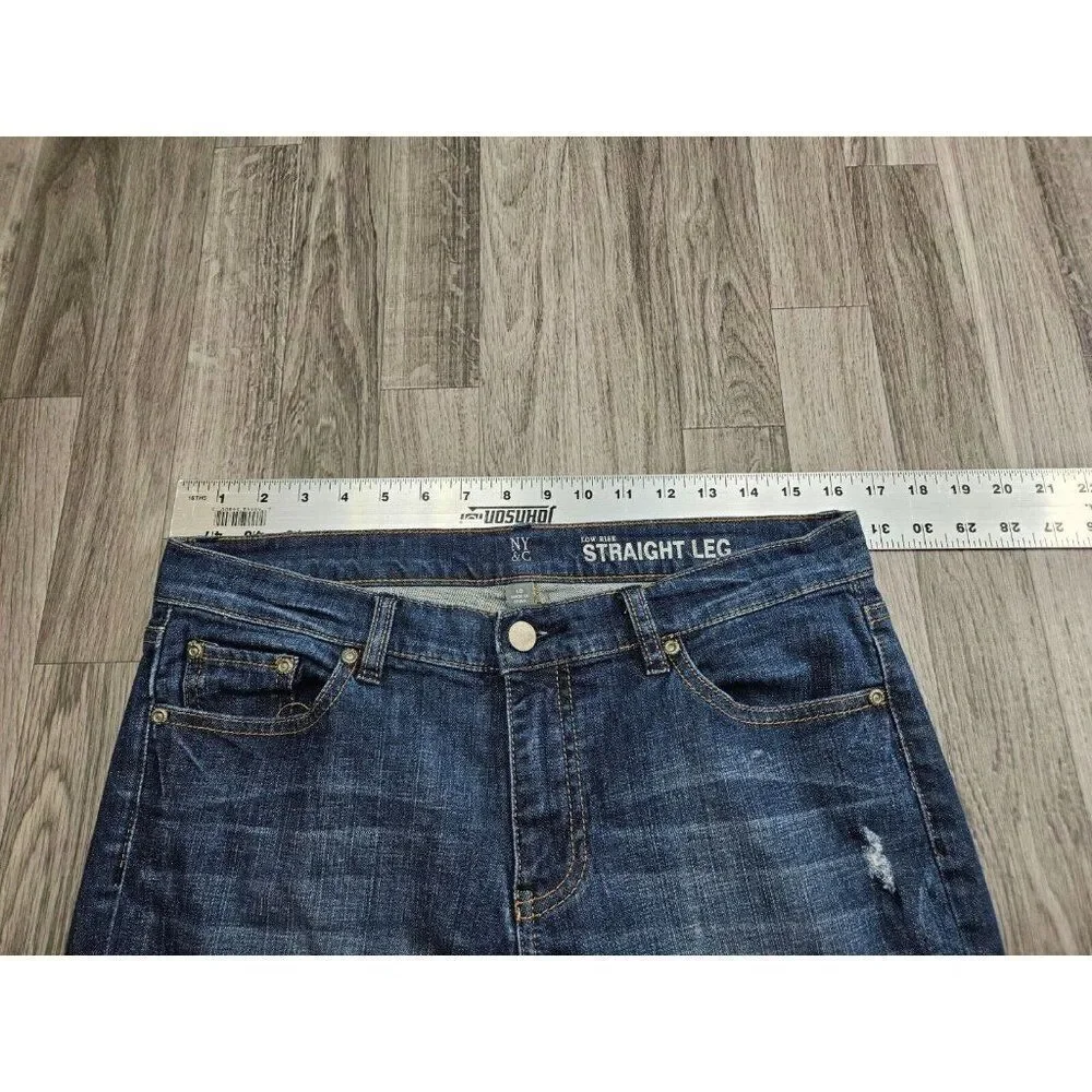 (3/$35) New York & Company Distressed Low Rise Straight Embroidered‎ Jeans